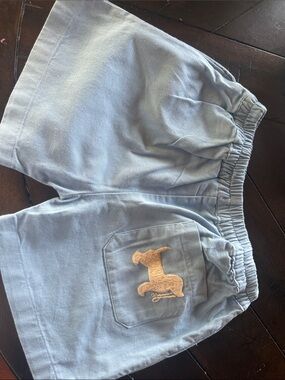 Light Blue Elastic-Waist Kids Shorts with Tan Embroidered Pocket Accent